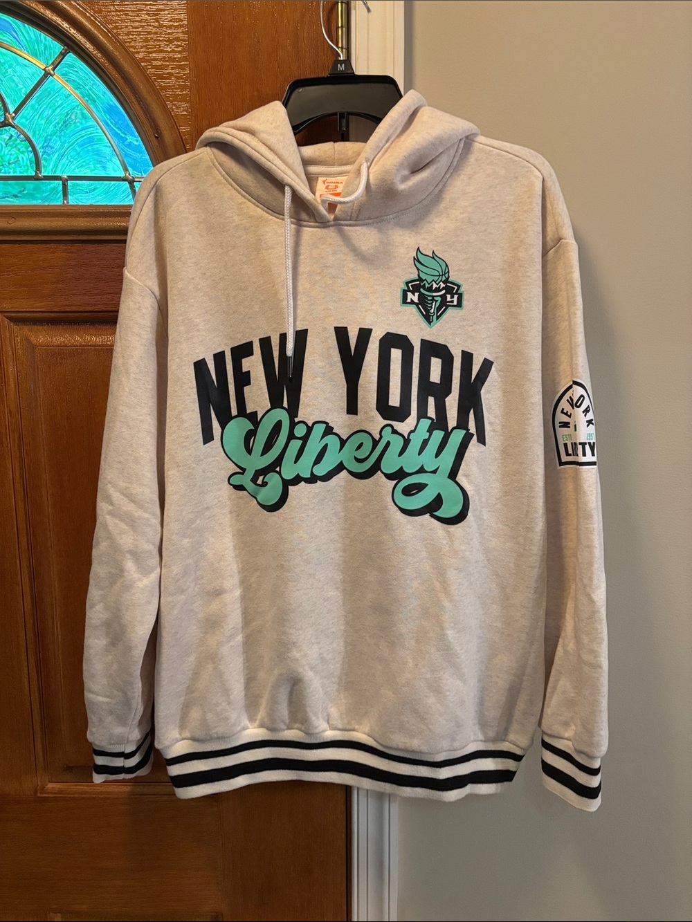New York Liberty Crewneck Sweatshirt - Cream with Teal and Black Graphics